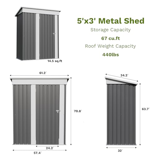 5x3 FT Outdoor Storage Shed with Lockable Door - Image 2