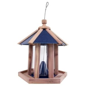 Cedar & Plastic Bird Feeder with Blue Roof