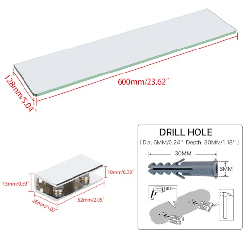 Sayayo 24 Inch Glass Shelf with Brackets - Image 2