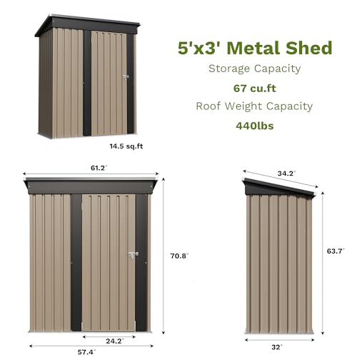 Patiowell 5x3 FT Metal Outdoor Shed - Image 2