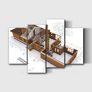 Contemporary Framed Blueprints Wall Art Set