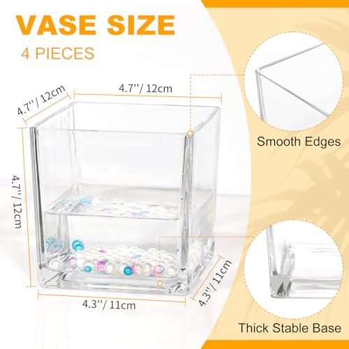 Set of 4 Clear Square Glass Vases - Image 3