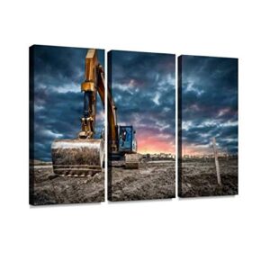 YKing1 Excavator Canvas Wall Art 3 Panel