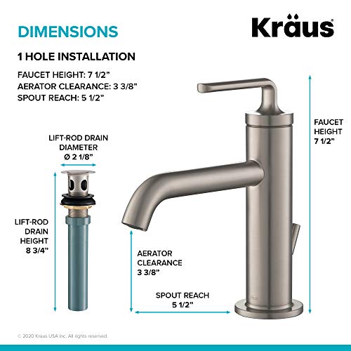 KRAUS Single Handle Bathroom Faucet Stainless Steel - Image 2