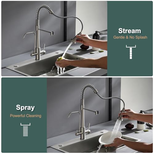 ROVATE 3-in-1 Brushed Nickel Kitchen Faucet - Image 4