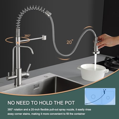 ROVATE 3-in-1 Brushed Nickel Kitchen Faucet - Image 3