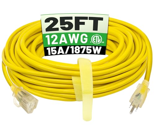 POWGRN 25ft Heavy Duty Waterproof Extension Cord