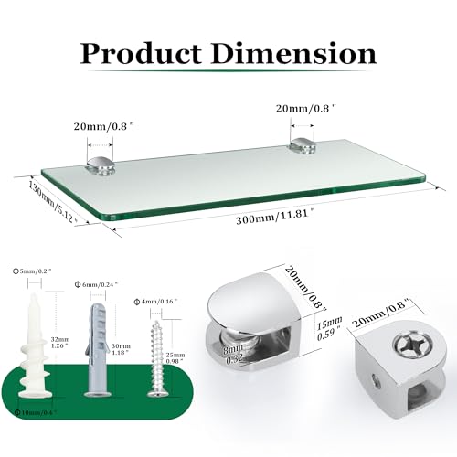 Sayayo 12" Glass Floating Shelves Set of 2 - Image 3