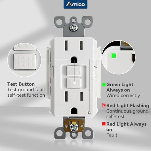Amico 6 Pack 15A GFCI Outlet with LED - Image 5
