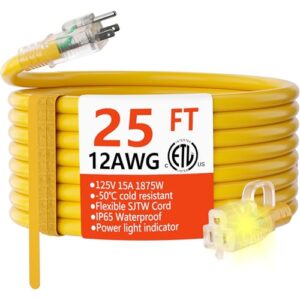 HUANCHAIN 12 Gauge 25ft Waterproof Extension Cord