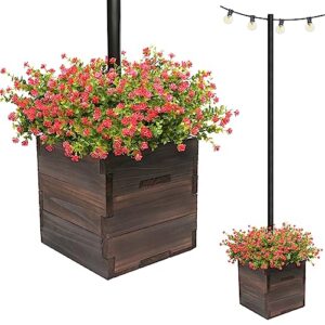Wooden Planter with Pole Support, 14"x14"x14"