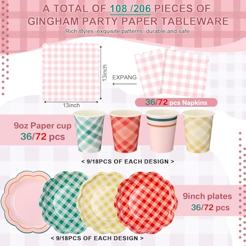 Yungyan 108 Pcs Gingham Party Supplies Set - Image 3