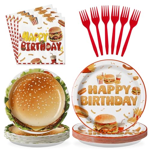 96Pcs BBQ Hamburger Plates Napkins Supplies