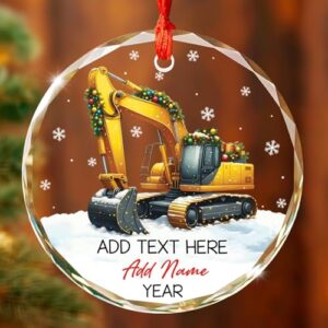 Personalized Excavator Glass Ornament 2025