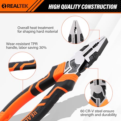 REALTEK 3-Piece Pliers Set, 8" & 6" Tools - Image 4