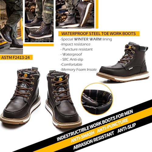 KELODON 6" Steel Toe Work Boots, Size 8 - Image 3