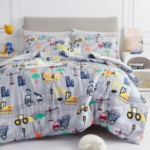 Mooreeke Kids Twin Comforter Set Excavator Grey
