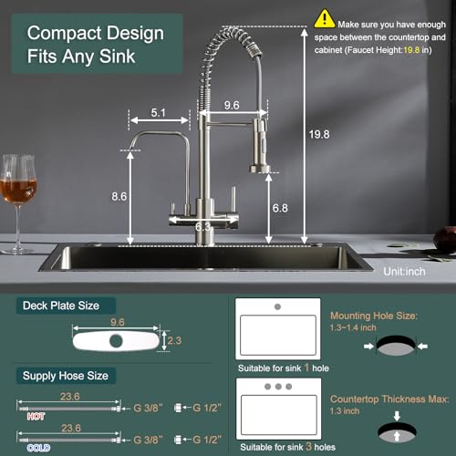 ROVATE 3-in-1 Brushed Nickel Kitchen Faucet - Image 6