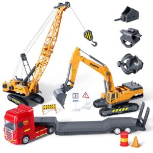 Construction Toy Set with Excavator, Crane, Truck