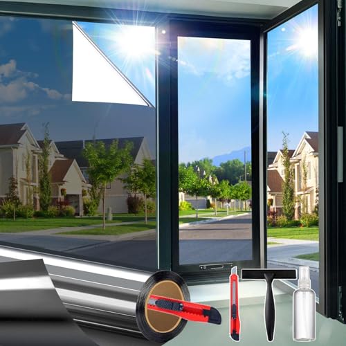 Daytime Window Privacy Film, Black-Silver 17.5" X 78.7"