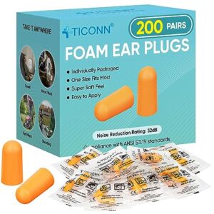 TICONN 200 Pairs Ear Plugs, 32dB Noise Reduction