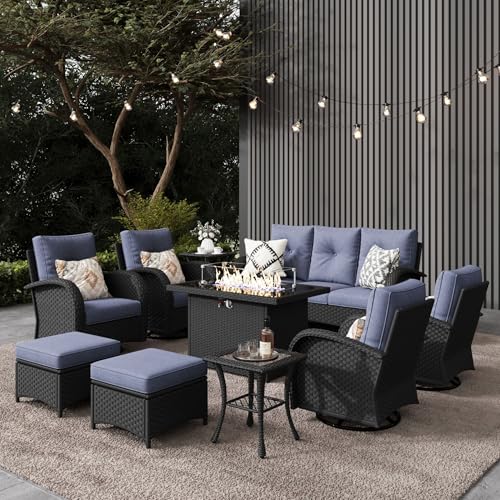 LayinSun 10pc Patio Fire Pit Furniture Set