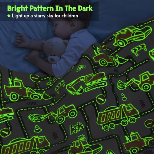 Kids Excavator Glow in Dark Truck Blanket - Image 3
