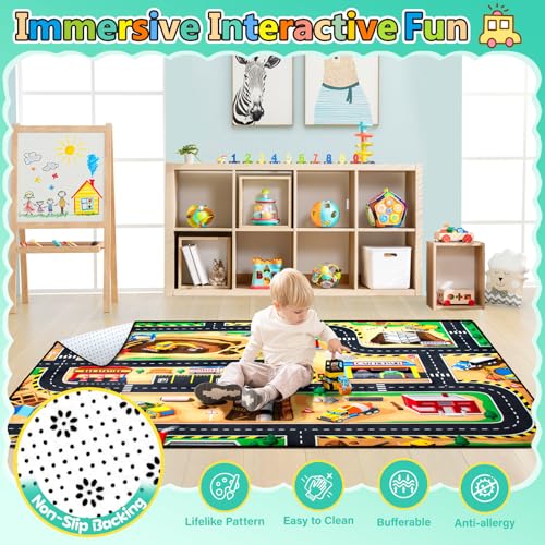 Kids Construction Site Play Rug 5x7 Ft - Image 2
