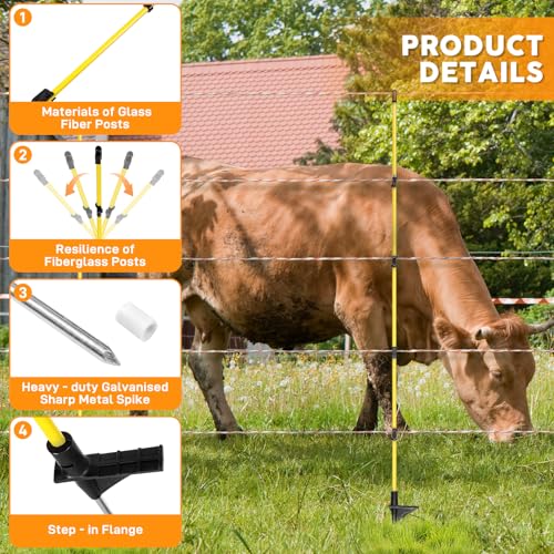 Efarmkeper 48" Fiberglass Electric Fence Posts - Image 5