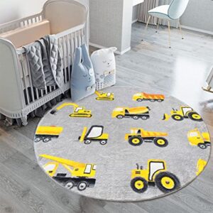Kids Construction Trucks Area Rug Soft Fluffy