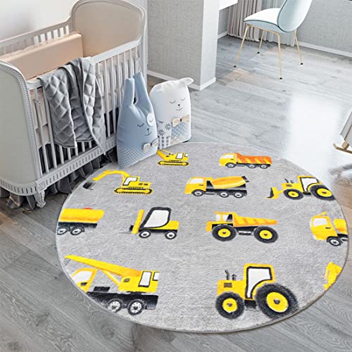 Kids Construction Trucks Area Rug Soft Fluffy