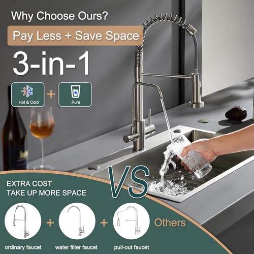 ROVATE 3-in-1 Brushed Nickel Kitchen Faucet - Image 5