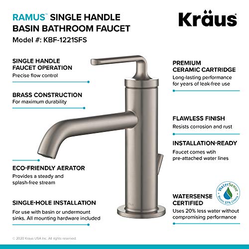 KRAUS Single Handle Bathroom Faucet Stainless Steel - Image 6