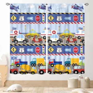 Kids Truck Curtains Colorful Vehicles Bedroom Decor
