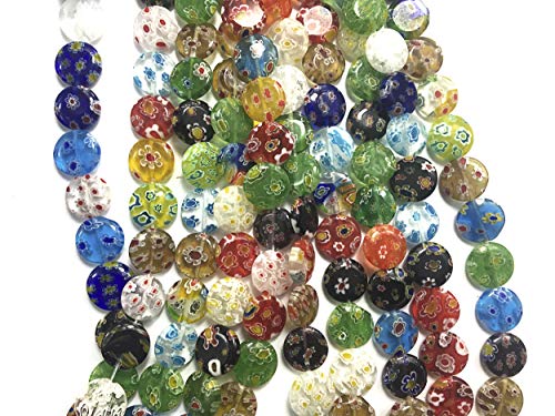 Millefiori 12mm Flat Round Lampwork Beads