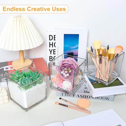 Set of 4 Clear Square Glass Vases - Image 6