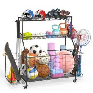 Sports Equipment Organizer with Rolling Cart