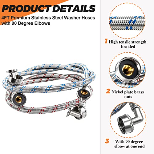 4FT Stainless Steel Washer Hoses with Elbows - Image 2