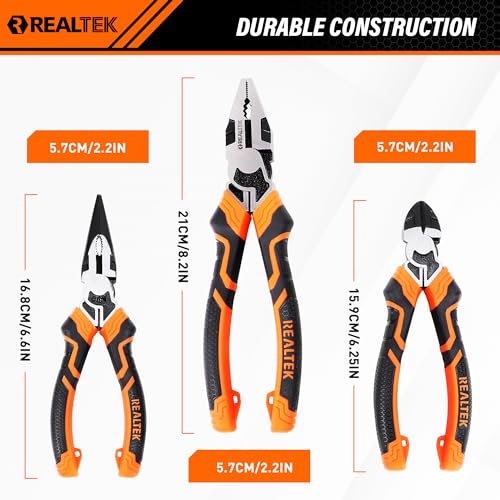 REALTEK 3-Piece Pliers Set, 8" & 6" Tools - Image 2