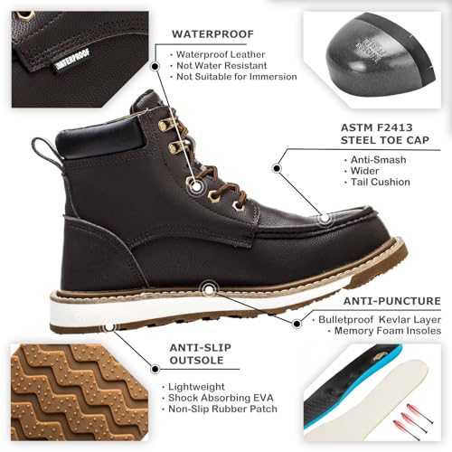 KELODON 6" Steel Toe Work Boots, Size 8 - Image 2