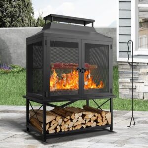 7-in-1 Metal Chiminea Fireplace with Grill