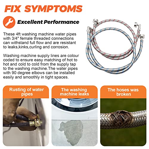 4FT Stainless Steel Washer Hoses with Elbows - Image 3