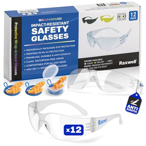 Raxwell Clear Safety Glasses 12-Pack, Anti-Scratch & Impact-Resistant