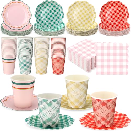 Yungyan 108 Pcs Gingham Party Supplies Set