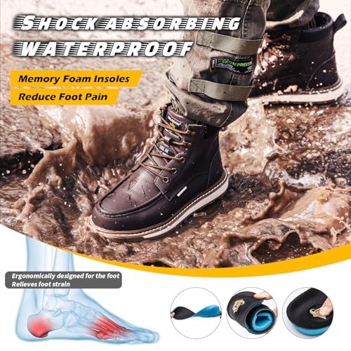 KELODON 6" Steel Toe Work Boots, Size 8 - Image 4