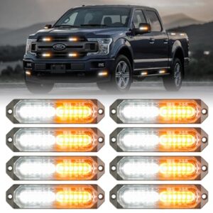 8Pcs Amber White Strobe Lights for Trucks
