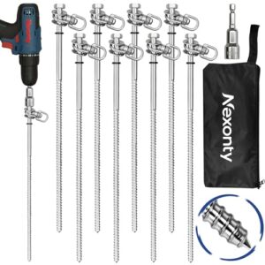12 Inch Metal Screw Tent Stakes with Bag
