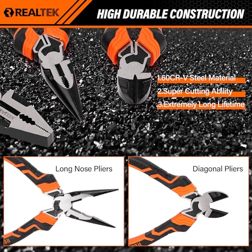 REALTEK 3-Piece Pliers Set, 8" & 6" Tools - Image 3