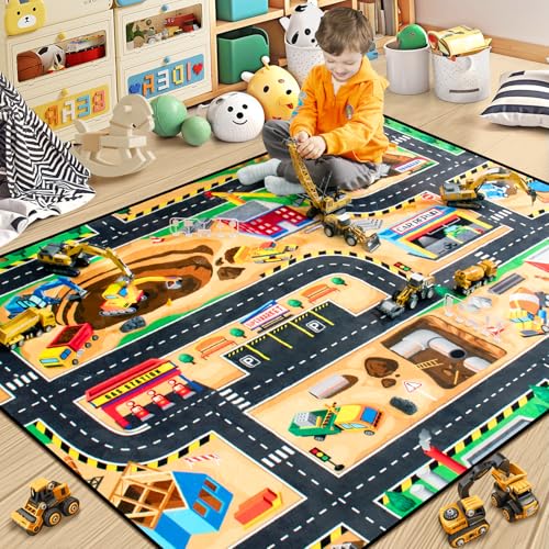 Kids Construction Site Play Rug 5x7 Ft